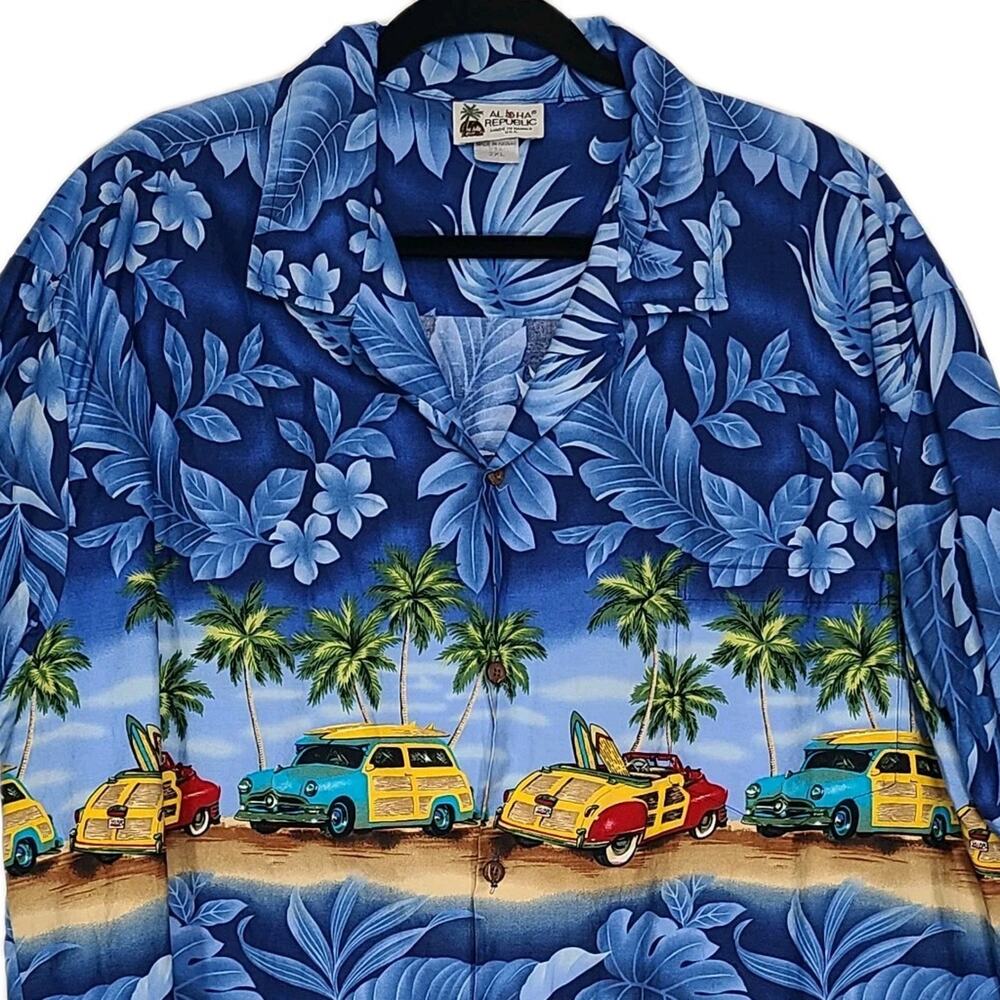 Aloha Republic Men's‎ Short Sleeve Hawaiian Shirt Blue 2XL